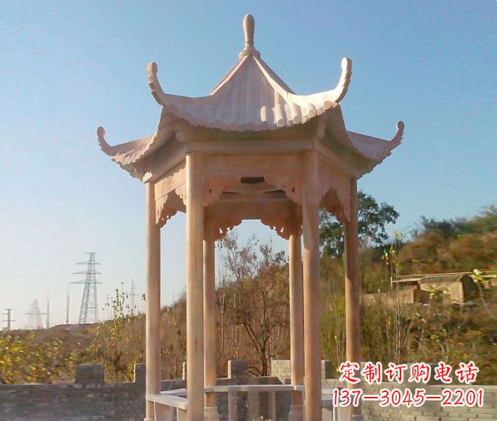 南京园林景观晚霞红单层石雕凉亭