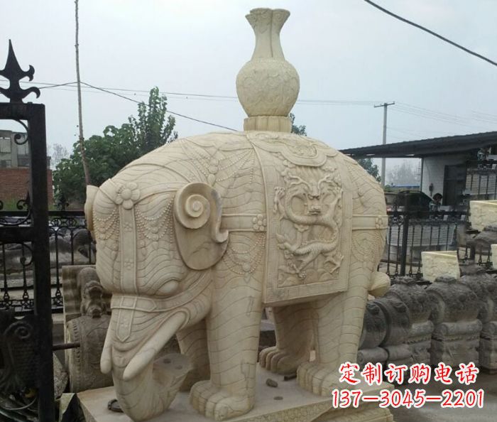 南京园林景观驮瓶大象石雕