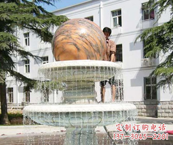 南京园林景观晚霞红风水球喷泉石雕 (2)