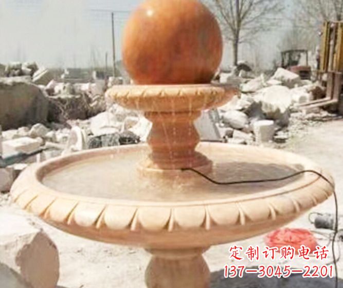 南京园林景观晚霞红风水球喷泉石雕 (3)
