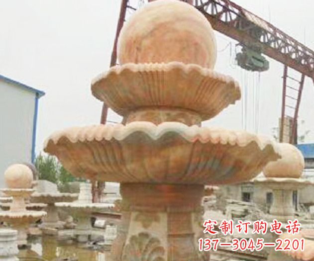 南京园林景观晚霞红风水球喷泉石雕 (4)