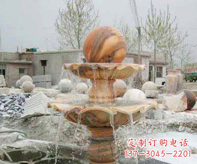 南京园林景观晚霞红风水球喷泉石雕