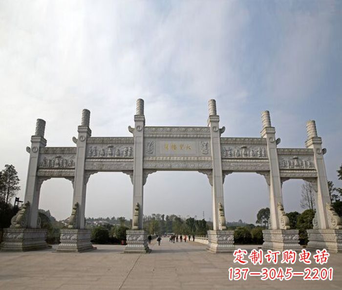 南京园林景观五门石雕牌坊
