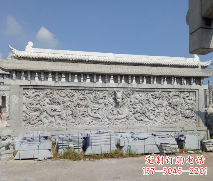南京园林九龙壁石雕影壁 (3)