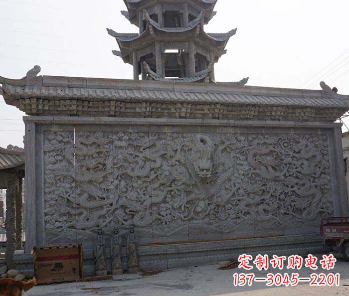 南京园林九龙壁石雕影壁