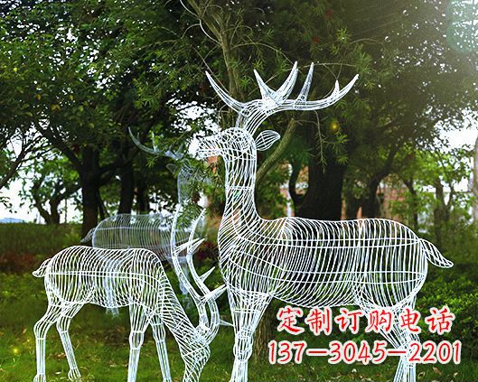 南京园林镂空梅花鹿不锈钢景观雕塑