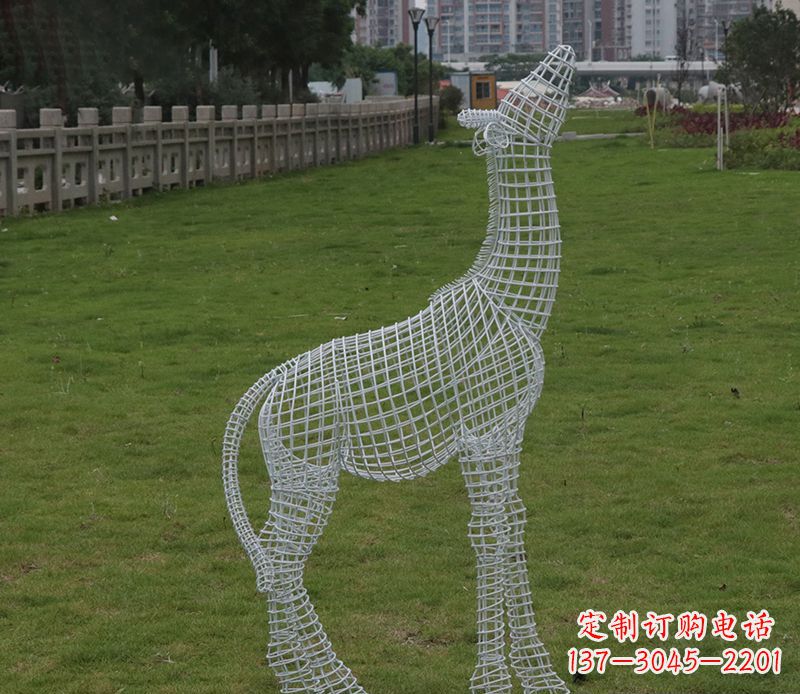 南京园林镂空仰头麋鹿不锈钢雕塑