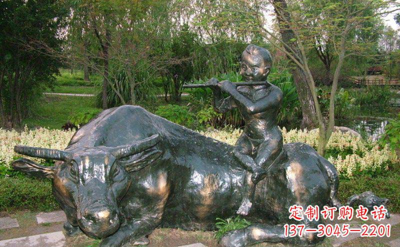 南京园林牧童牛景观铜雕