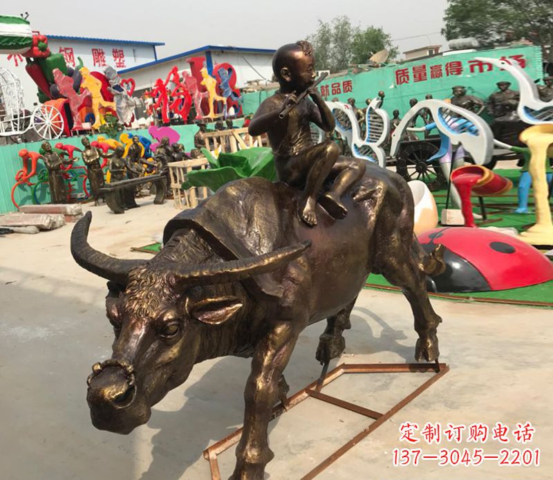 南京园林牧童骑牛铜雕塑