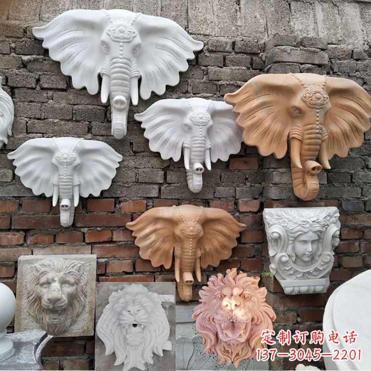 南京园林喷水壁挂大象头部雕塑