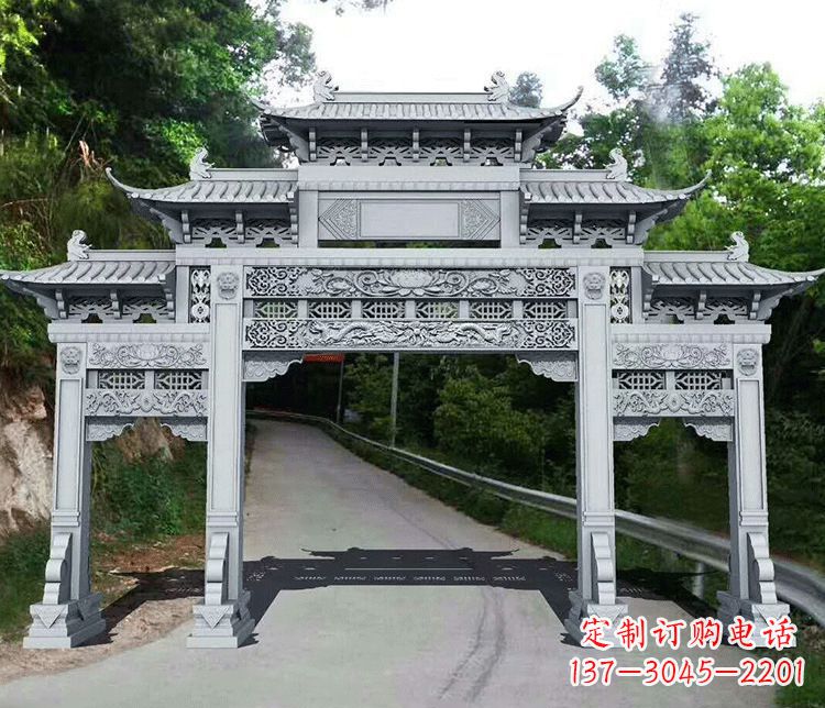 南京园林三门石牌坊景观石雕
