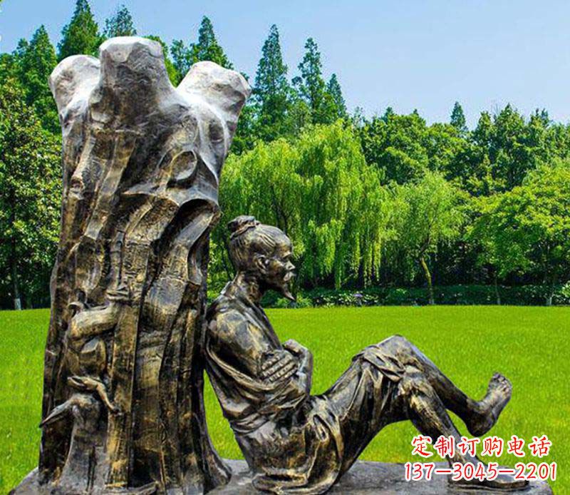 南京园林守株待兔典故人物铜雕