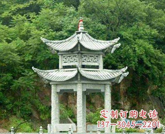 南京园林双层六角石凉亭景观石雕