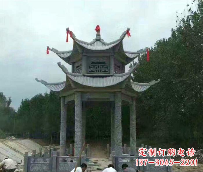 南京园林双层凉亭石雕 (3)
