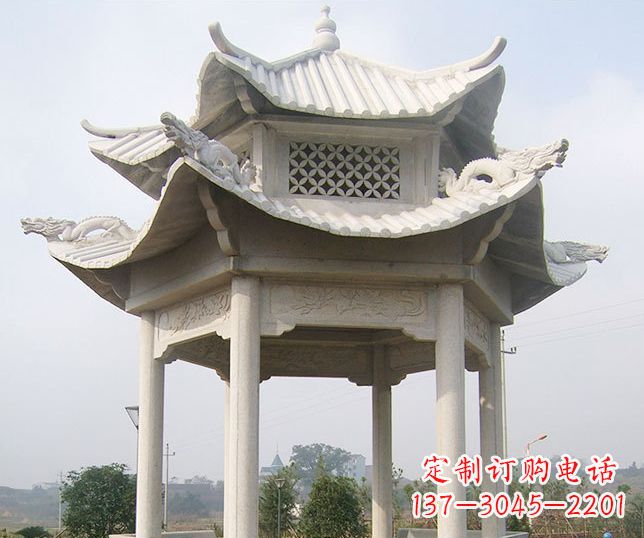 南京园林双层镂空石凉亭景观石雕