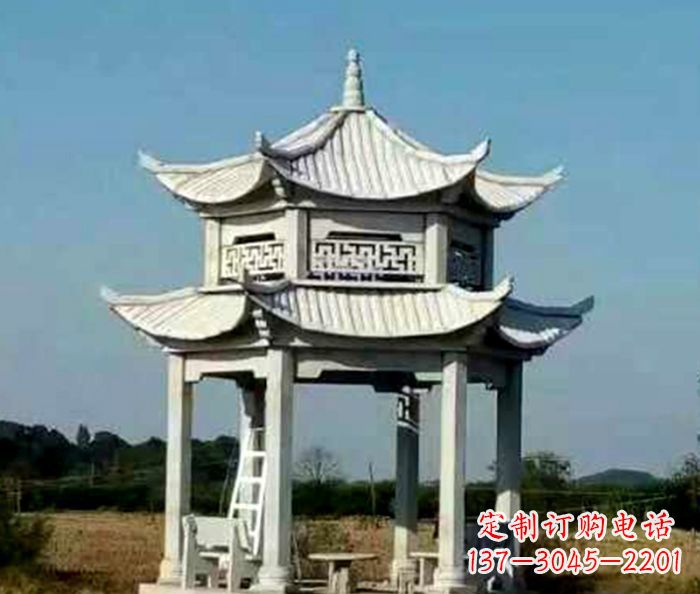 南京园林双层石雕凉亭 (2)