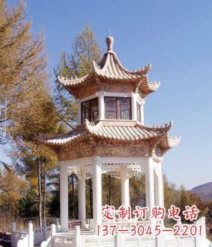 南京园林双层石凉亭景观石雕 (2)