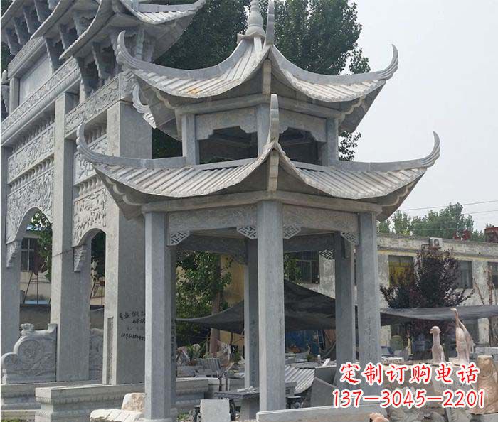 南京园林双层石雕凉亭