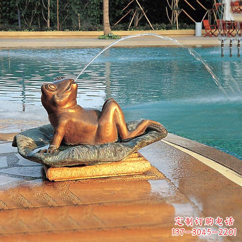 南京园林水景池塘游泳馆喷水青蛙铜雕塑