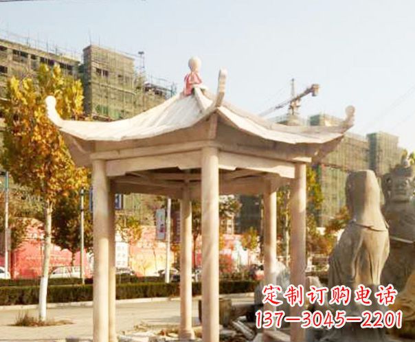 南京园林晚霞红单层凉亭景观石雕