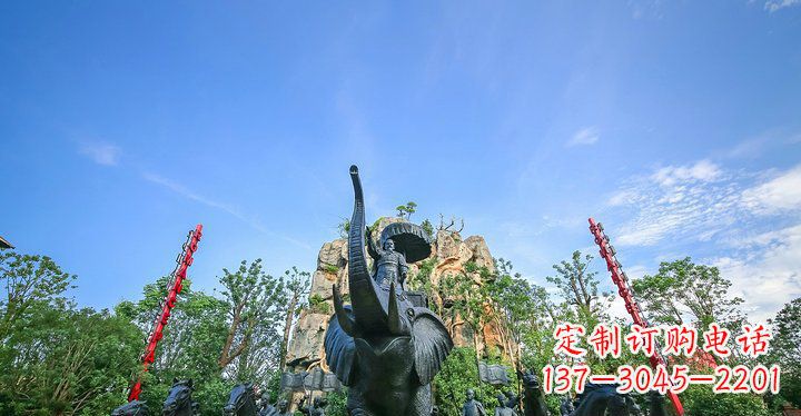 南京园林站在大象上出征的将军人物小品铜雕