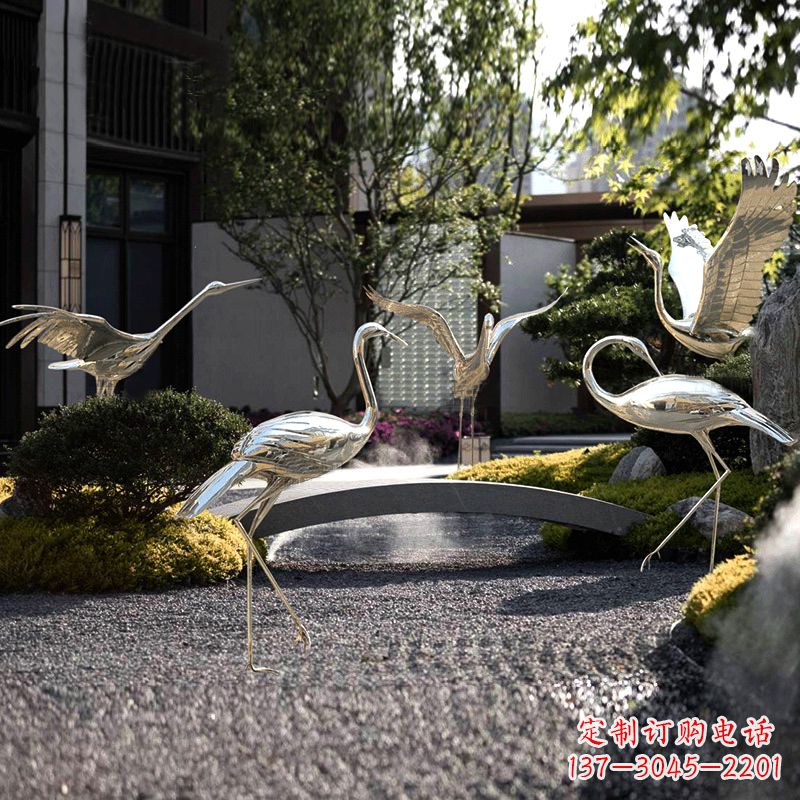 南京园林装饰仙鹤不锈钢雕塑