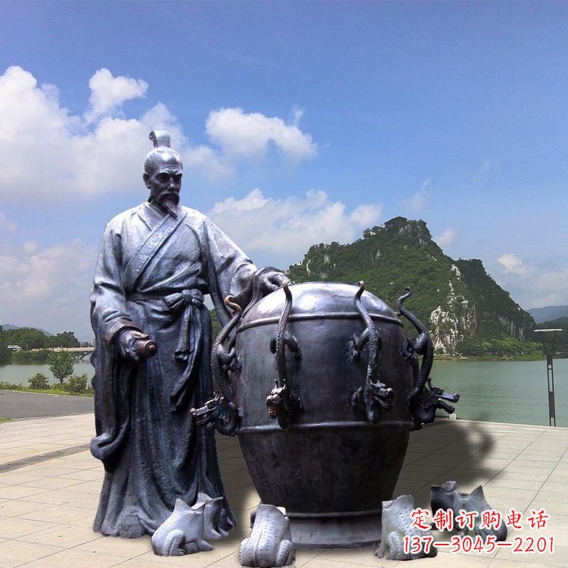 南京张衡地动仪地震仪雕塑-玻璃钢仿铜历史名人情景雕塑