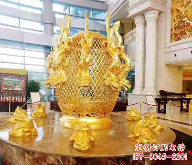 南京张衡地动仪企业景观雕塑摆件纯铜鎏金古仪器