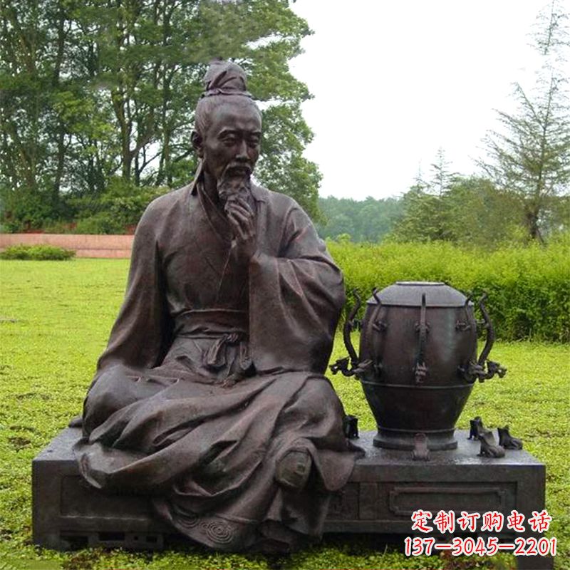 南京张衡与地动仪铜雕景观-公园园林历史名人情景雕塑