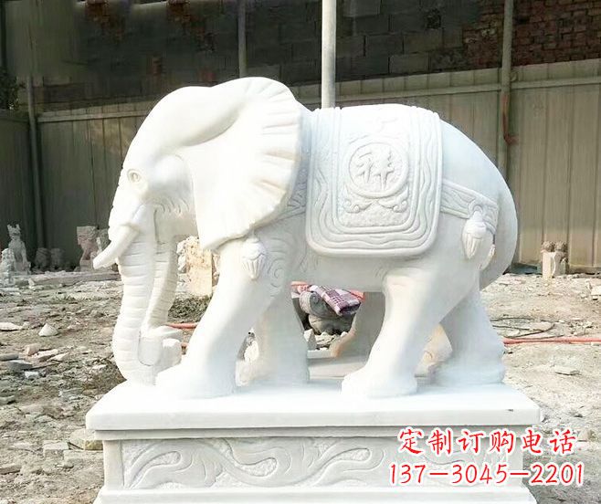 南京招财动物汉白玉大象石雕 (3)