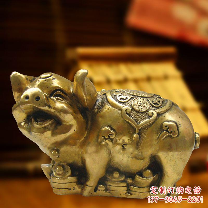 南京招财金猪铜雕-风水生肖动物雕塑企业商场美陈摆件