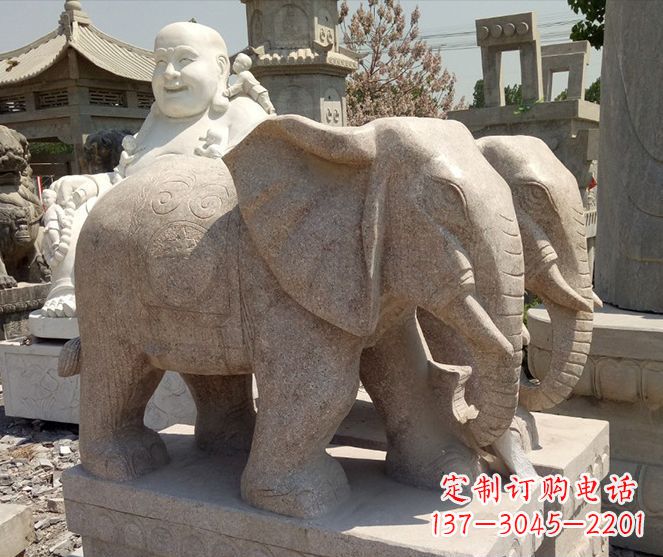 南京招财晚霞红大象石雕 (2)