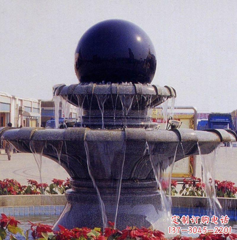 南京中国黑双层风水球喷泉石雕