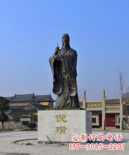 南京中国历史名人元末明初画家诗人倪瓒铜雕塑像