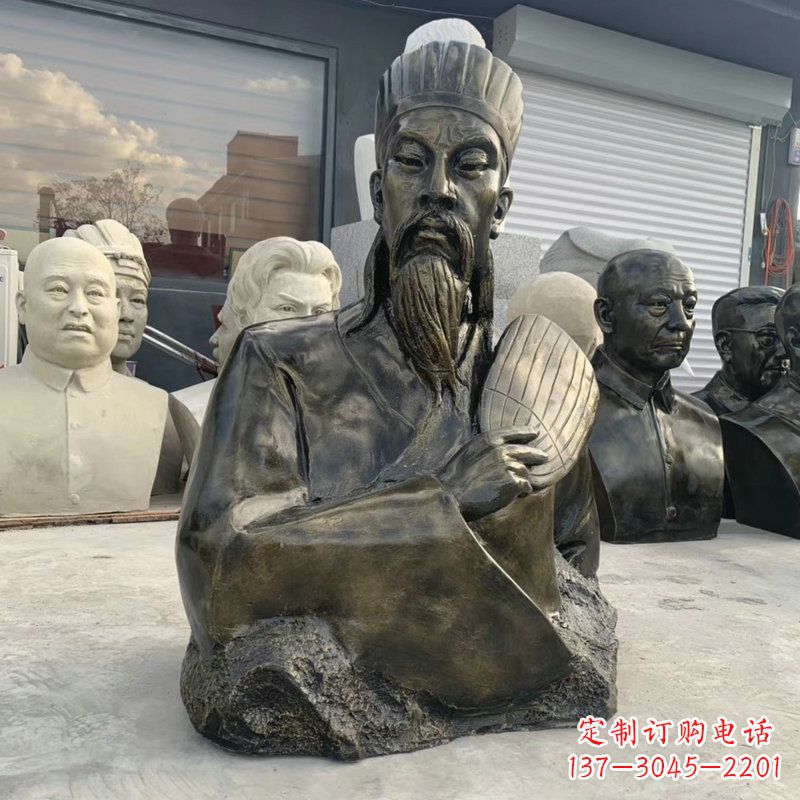 南京诸葛亮半身像-玻璃钢仿铜三国人物古代著名军事家雕像