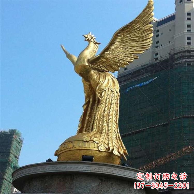 南京铸铜鎏金凤凰景观雕塑-城市园林