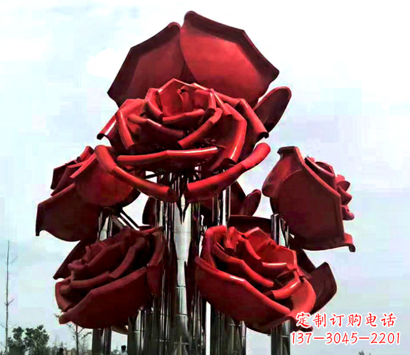 南京大型不锈钢玫瑰花雕塑