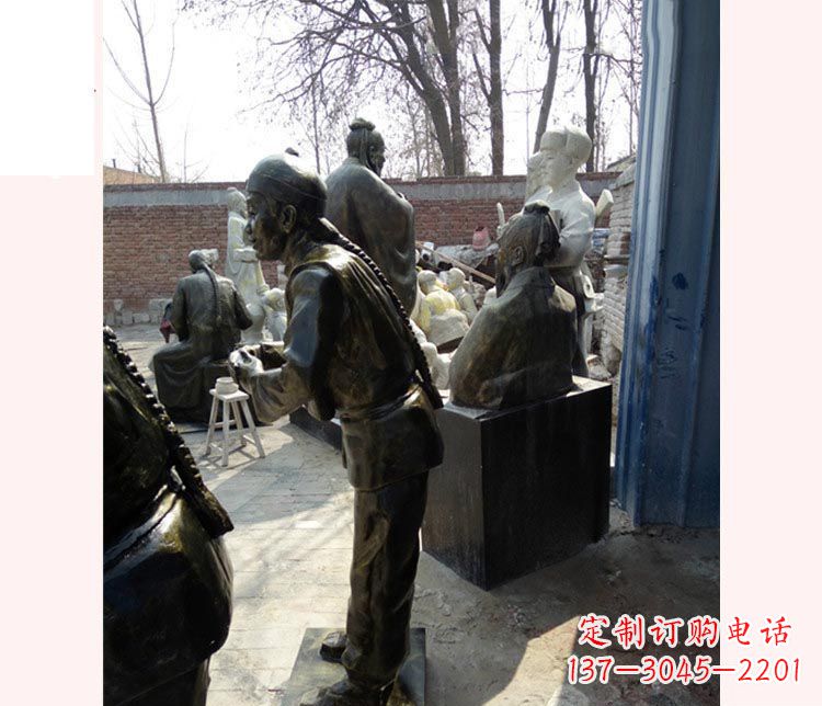 南京作揖的店小二铜雕