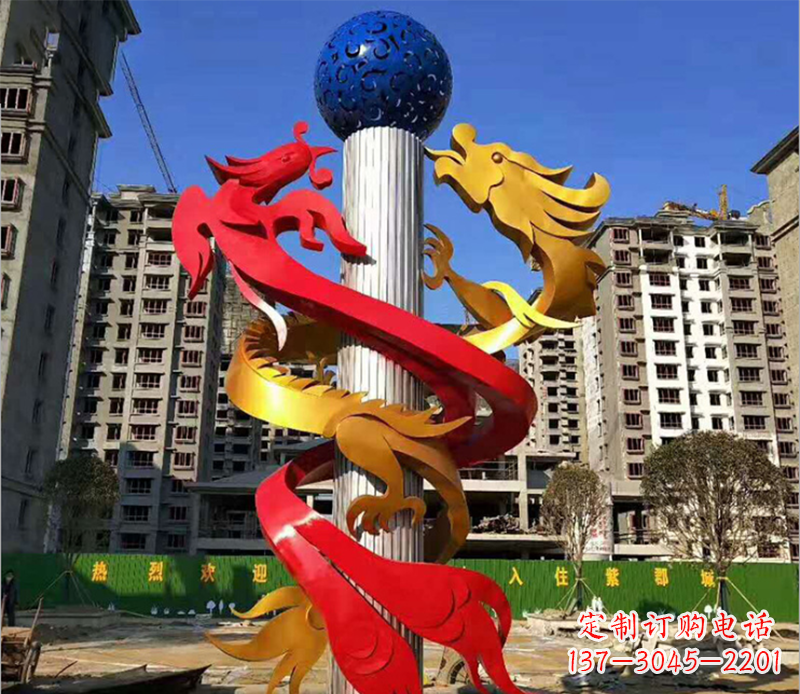 南京小区龙柱景观不锈钢